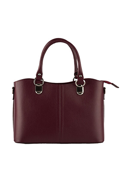 AZZURA Chiara bag, genuine leather burgundy with silver accessories (8215)