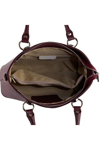 AZZURA Chiara bag, genuine leather burgundy with silver accessories (8215)