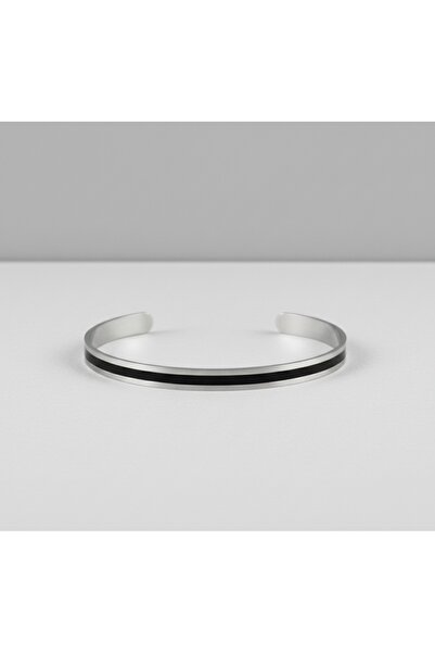 Rua Jewelry سوار من الفولاذ باللون الأسود اللامع فضي اللون (16 سم/العرض: 6 مم...