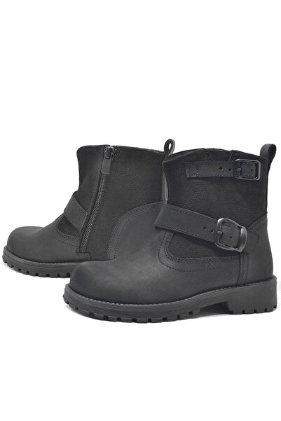 Rakerplus Genuine Leather Black Zippered Children's Boots