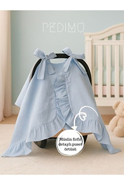 Pedimu Müslin Mavi Renk Fırfır Detaylı Puset Örtüsü