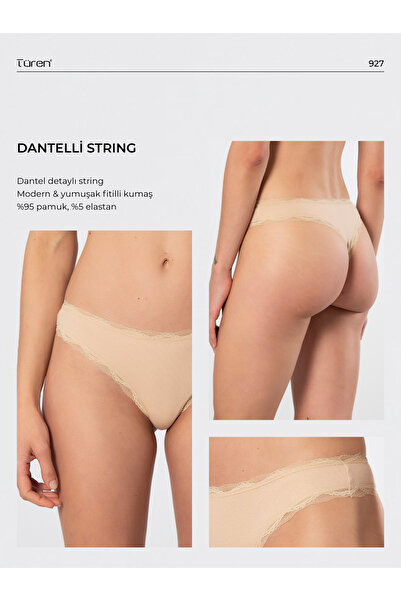 TÜREN 927 Women's Lycra Ribbed Lace String 2-Pack