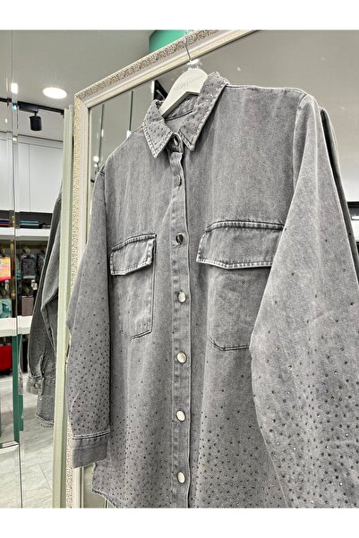 MRM MERAM BUTİK Dna Beaded Denim Shirt - Gray - 1