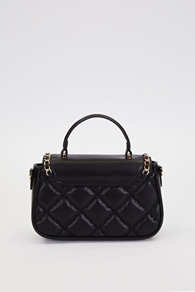 Levidor Quilted Embroidery and Chain Knit Detail Long Strap Medium Size Women's Hand and Shoulder Bag Lv930582 Black