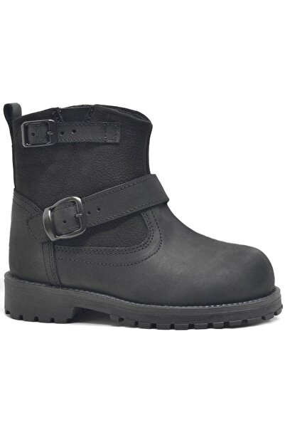 Rakerplus Genuine Leather Black Zippered Children's Boots