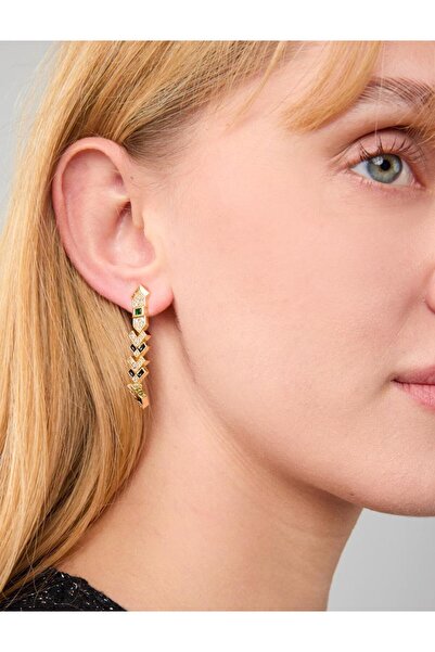 Jimmy Key Silver Shiny Stone Detailed Colorful Swinging Earrings