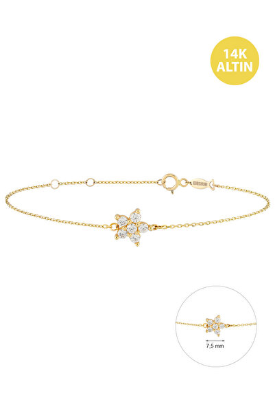 KURSHUNI Çiçek (5 Yaprak), 14 Ayar Altın Bileklik