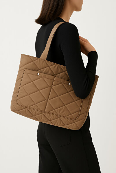 Av A Dos Original Puff Fabric Embossed Quilted Shopper Shoulder Bag Inflatable Tote Parachute Fabric Handle Bag Large