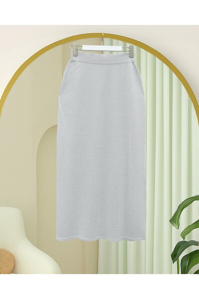 Modamorfo Stone Waist Elastic Pencil Skirt -Silver