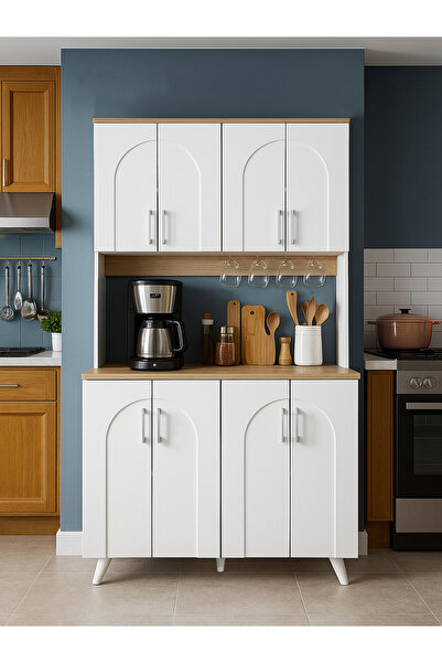 dorpek Kalira 4 Kapaklı Mutfak Dolabı Çok amaçlı Dolap Kahve Kösesi Beyaz - Sepet