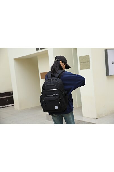 QGC School backpack 31x15x46 cm, model 6518-1, negru