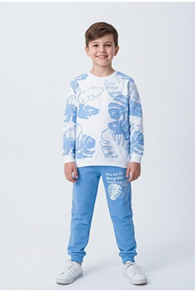 BUUFUU Unisex Children's Palm Leaf Pocket Bottom Top 2-Piece Set