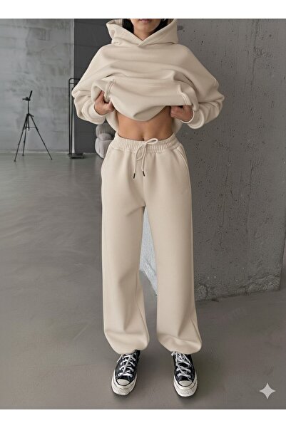 moyabutiik Kadın 3 İplik Polarlı Jogger Yüksek Bel Eşofman Altı