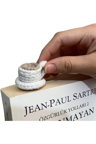 Genel Markalar Örgü Kahve Bardağı Kitap Ayracı, Örgü Ayraç, Kitap Aksesuarı, Kitap Severler için Hediye