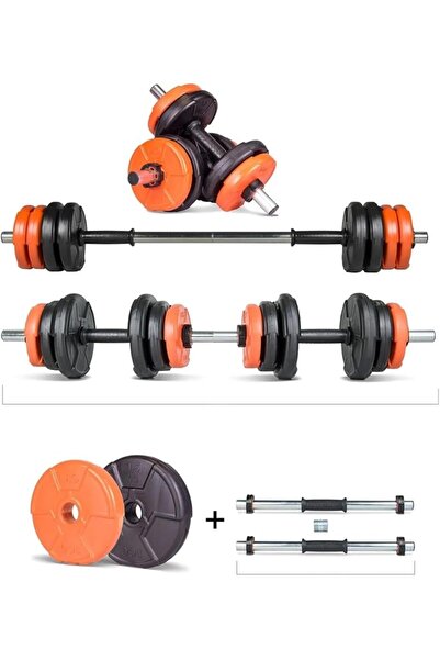 Genel Markalar 12 KG Multifonksiyonel Turuncu Siyah Halter Seti ve Dambıl Seti
