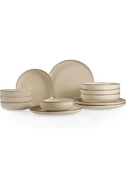 yenibagshop Porselen Moderna 12 Parça 4 Kişilik Yemek Takımı Tarçın