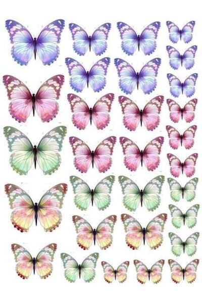 Genel Markalar VİTRİNİ Renkli Kelebekler Temalı Yenilebilir Resimli Pasta Kur...