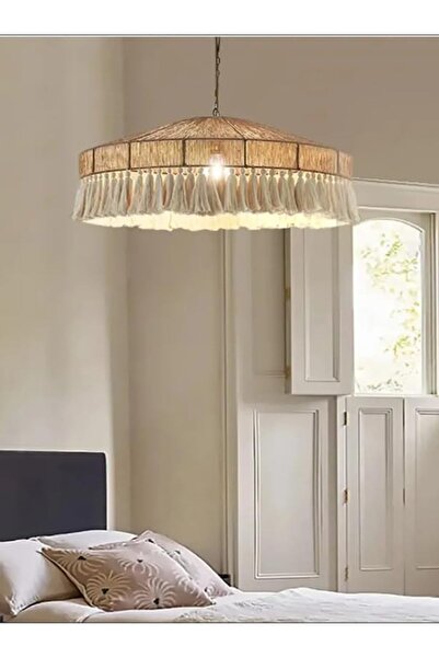 Genel Markalar Hasır ve Makrome Bohem Rustik Konik Püsküllü Avize