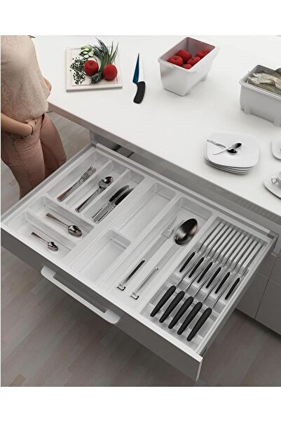 salesalbutik منظم أدوات المائدة والسكاكين باللون الأبيض، يمكن قطعه بجانبه وطو...