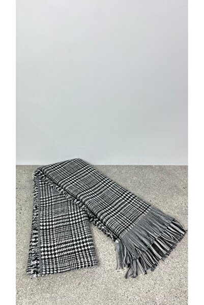 Sobe Hediyelik Gray Wool Shawl – Double-Sided Plaid Pattern Thick Winter Shawl