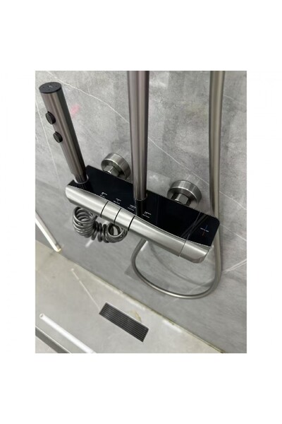 UNİBOX Set Coloana Dus Premium, 4 Functii, Butoane Piano, Tip Ploaie Relaxanta, Design Modern, Negru