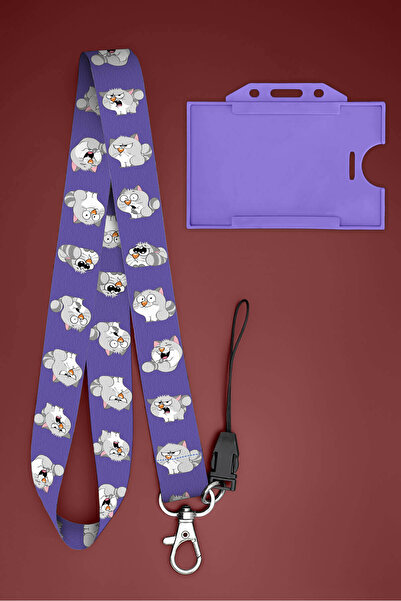 Apptakı Kedi Desenli Boyun İpi Boyun Askı İpi Boyun Askısı ve Kartlık - ASS0342