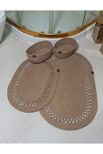 ERSU AHAT HOME DESİGN Jute, Wicker, Bath Mat Set, Bathroom Basket Set, Toilet...