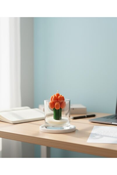 beyra decor El Yapımı Lale Buketi Bardak Mum – Dekoratif doğol Soya Mum