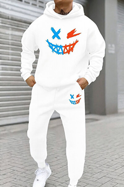 CLASSY.MODA Men's 3 Thread Sh Fleece-Lined Color B Printed Tracksuit Set O Oversized Hoodie and Jogger Pants