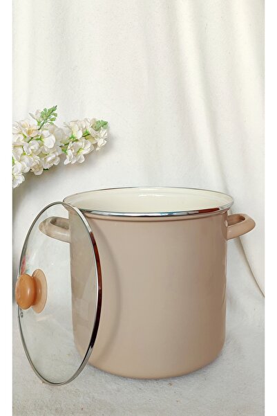 EBRULİEMAYE Cappuccino Beige Enamel Stockpot Deep Pot Boiler Bakraç 10 Liters Milk Jam Paste Canning Pot