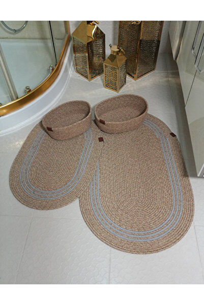 ERSU AHAT HOME DESİGN Jute, Wicker, Bath Mat Set, Bathroom Basket Set, Toilet...
