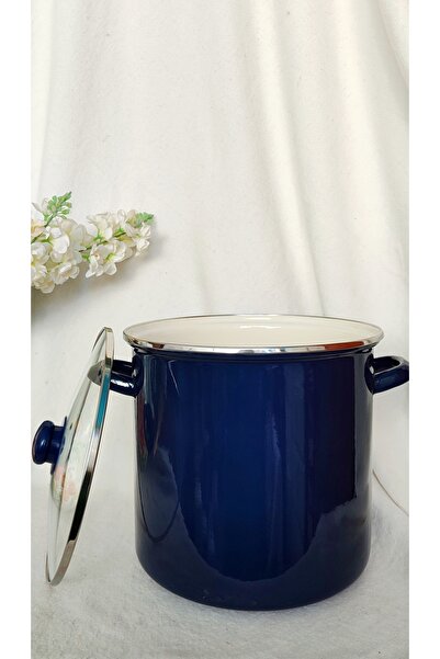 EBRULİEMAYE Navy Blue Enamel Stockpot Deep Pot Boiler Bakraç 10 Liters Milk Jam Paste Canning Pot