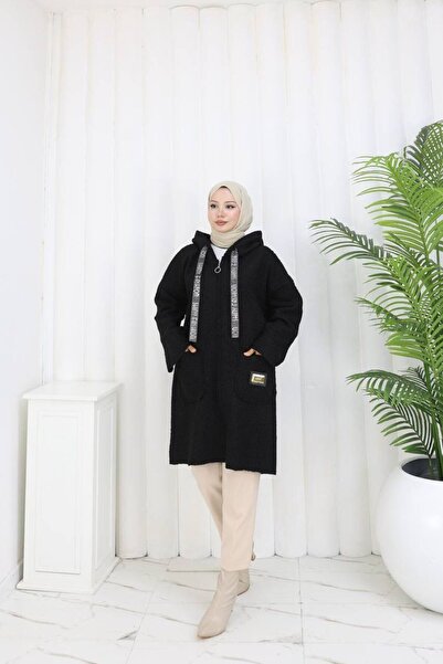 MİHRİZAR Oversized Relaxed Fit Pocket Detailed Zippered Women's Teddy Boucle ...