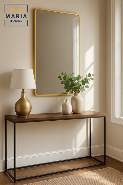 MARIA HOMES Luxury Gold Wall Mirror for Bathroom, Bedroom, Living Room, Dressing & Home Décor – 100×60 cm