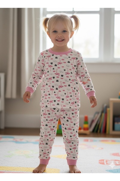 shop Uzun Kollu Yumuşak Kumaş Kız Çocuk Pijama - Flamingo