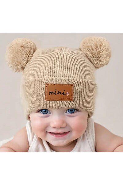 alka Sevimli Bebek /Çocuk Mini Bere Çift Ponponlu 0-24 Ay