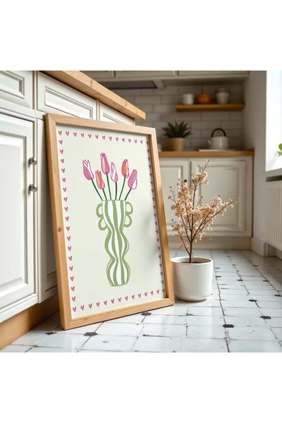 512 STORE Estetik Modern Duvar Dekor Laleler Vazo Heart Çerçevesiz Kuşe Kağıt...