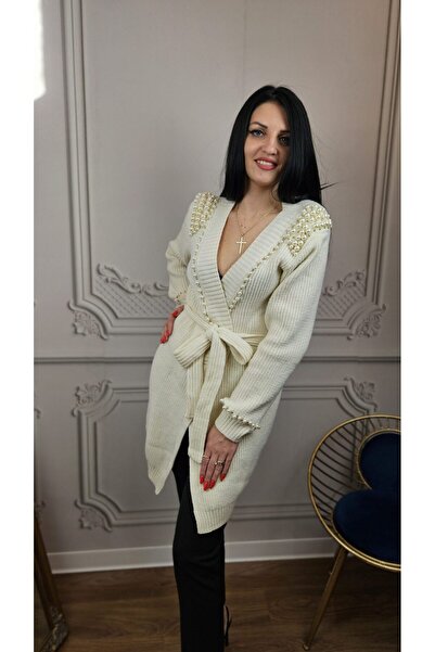 fara marca Cream Knit Cardigan with Pearls
