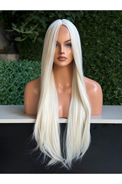 Fenomen Peruk Soğuk Sarı Düz Perçemsiz Peruk Model - VİP MODEL