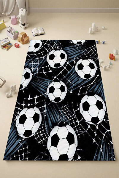 Reyhani Futbol Topu Desenli Kaymaz Taban Makinede Yıkanabilir Salon Halısı Ya...