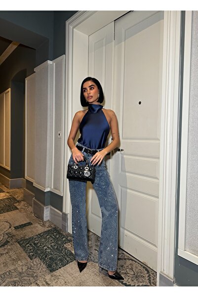 MEECY Women's Jean High Waist Palazzo Lycra Stretchy Denim Pants