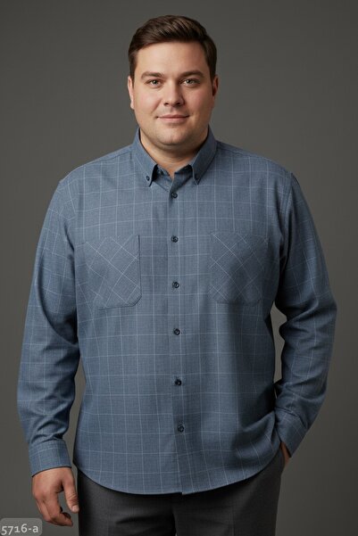 Zermon Büyük Beden Kalın Sonbahar - Kışlık Çift Cepli Gri Açık Deniz Mavisi K...