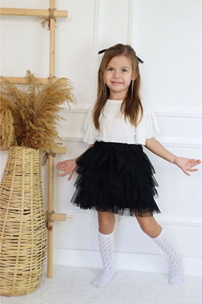 esmacamoda Black Tutu Skirt White Badi Suit Girl's Dress