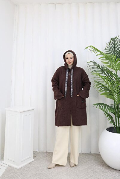 RAZENCİ سترة طويلة بوكليه تحتوي على بغطاء رأس جيوب