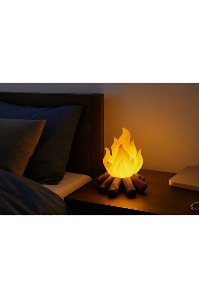 Muvesta -Pilli Ledli Kamp Ateşi Görünümlü Masa Lambası Gece Lambası-Mumluk sı...