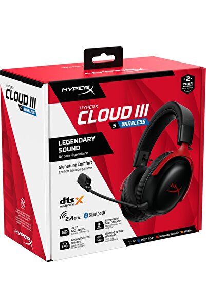 HyperX Cloud III S Kablosuz Kulak Üstü Oyuncu Kulaklığı Siyah-Kırmızı