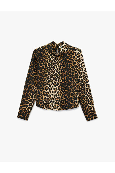 Koton Long Sleeve Mock Neck Leopard Print Blouse