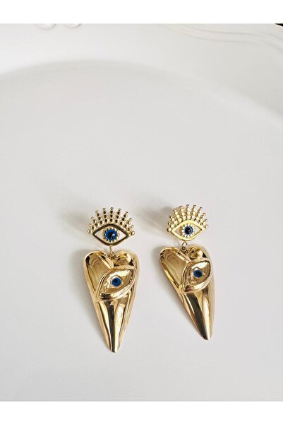 DEVİ fashion Steel Heart Nazar Eye Earring 5 cm
