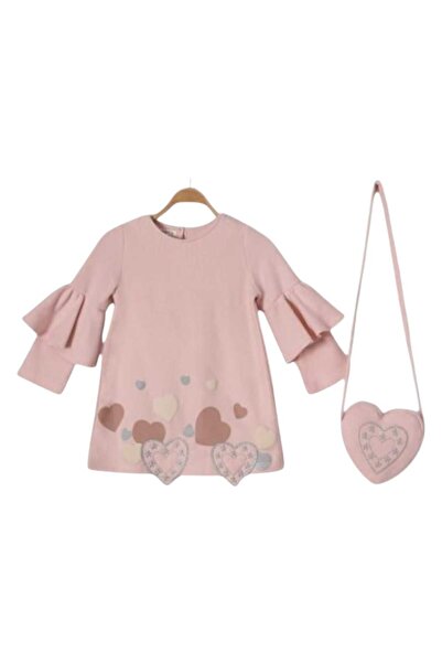 KATIA Girl's Winter Heart Dress with Bag – Soft Cotton, Comfortable Design, Suitable for Ages 2-3-4-5