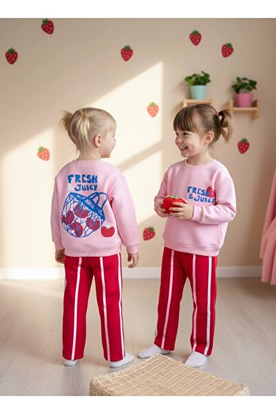 Pinkitokids Fresh & Juicy B Printed Sweatshirt and 3 Thread Bottom Sweatpants Set
